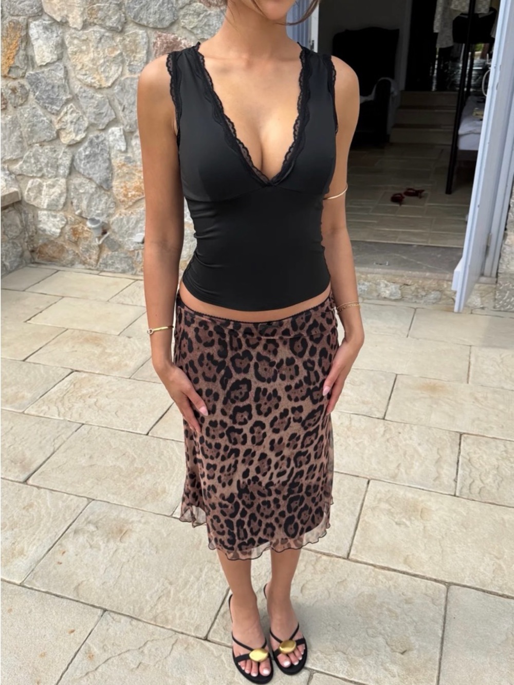 Leopard Print Midi Skirt in Brown